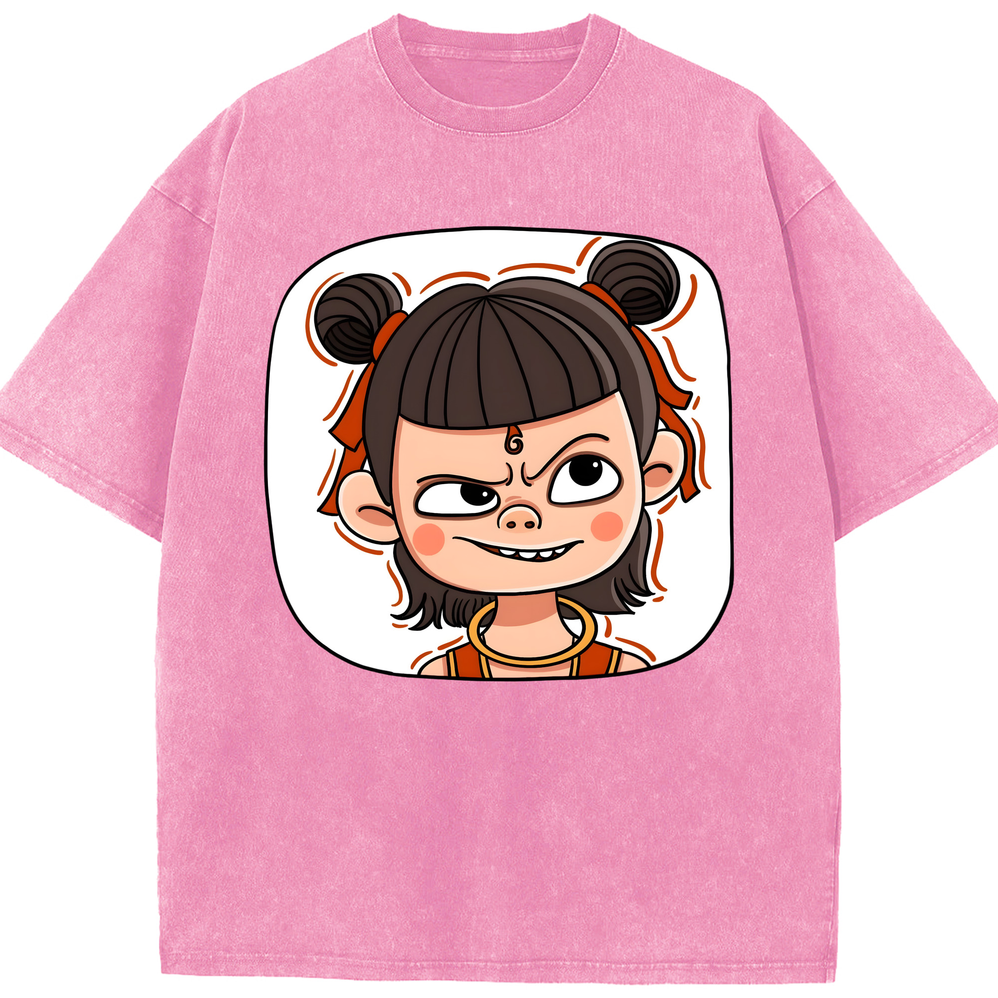 （画像用） Ne Zha 2 ナタ 魔童の大暴れ 綿100% ヴィンテージ風 半袖Tシャツ（フロントプリント）